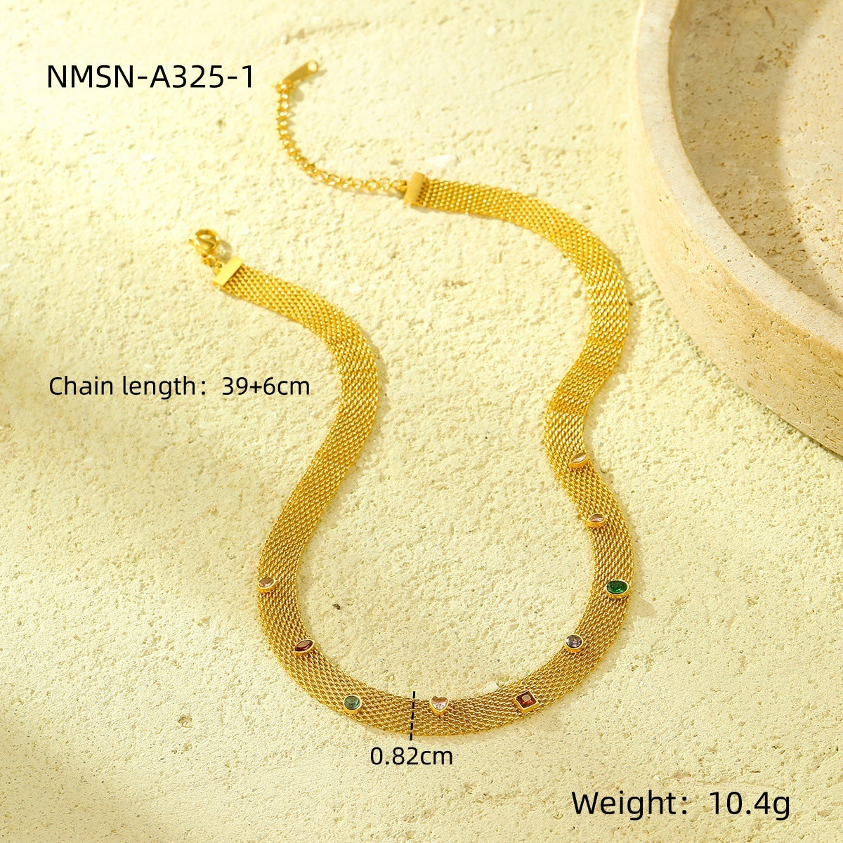 Wholesale Stainless Steel Ribbon Woven Colorful Zircon Necklace Bracelet suit