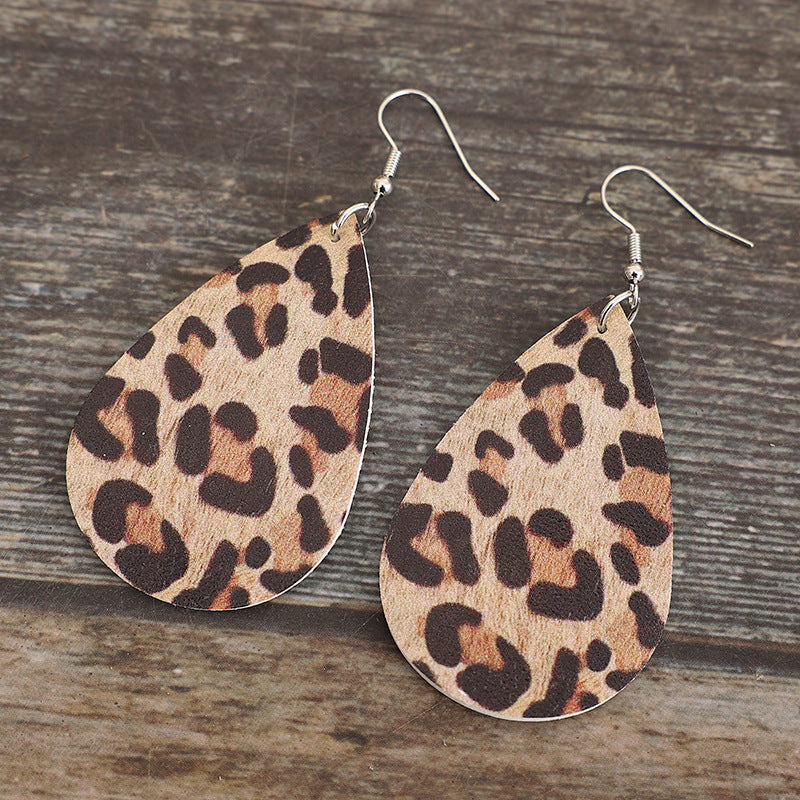 Wholesale Retro Leopard Print Drop Leather Earrings Fashion Accessory for Everyday Wear