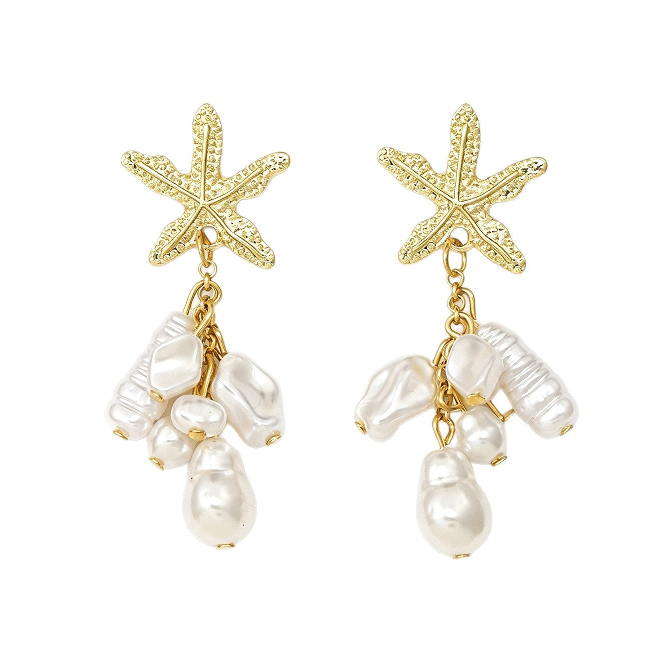 Wholesale Trendy Shell Starfish Tassel Earrings For Women Gold Tone Imitation Pearl Everyday Wear Boutique Gift