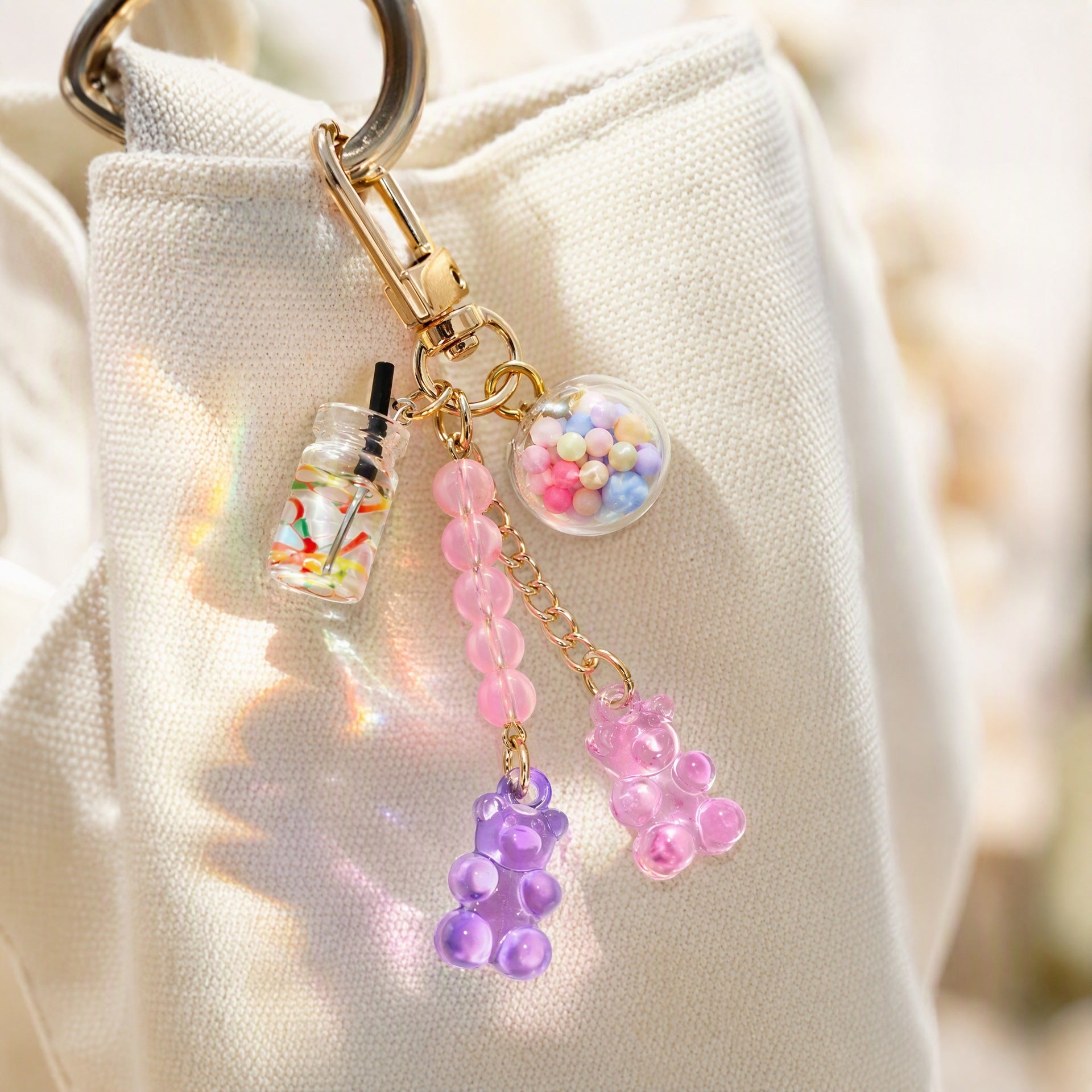 Wholesale Cute Handmade Polymer Clay Rainbow Candy Water Cup Bear Keychain Trendy Fashion Bag Charm For Everyday Gift And Resale