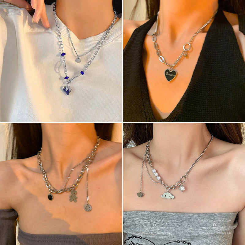 Wholesale Double Layer Love Necklace Sweater Chain Heart Necklace Long Necklace ACC-NE-Tongs006