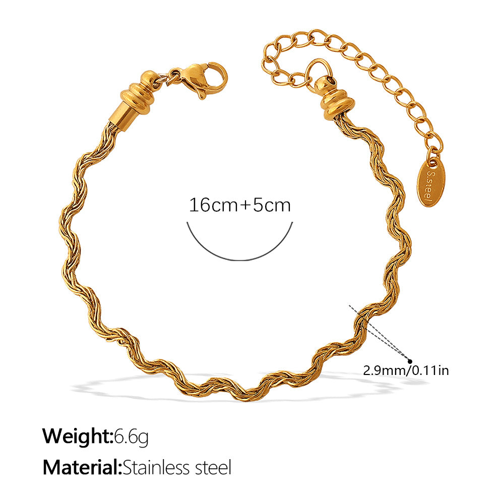 Wholesale Retro Accessible Luxury Stainless Steel 18K Texture Niche High-End Twist Snake Bone Wave Texture Shape Design Bracelet