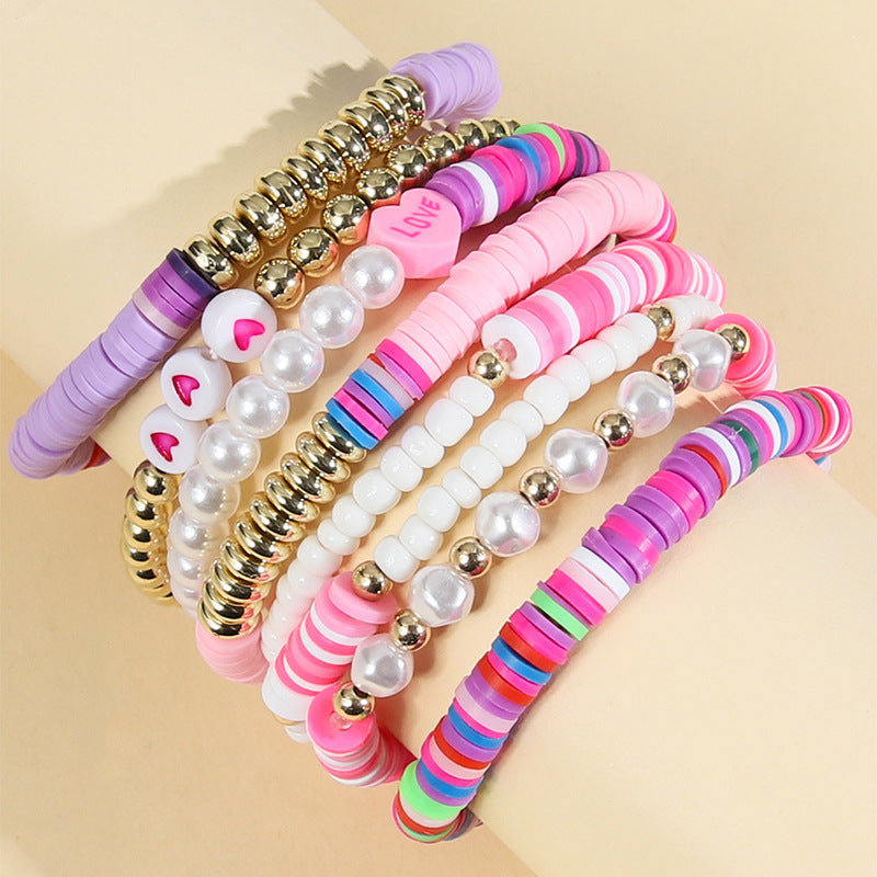 Wholesale  colorful soft pottery name bracelet suit
