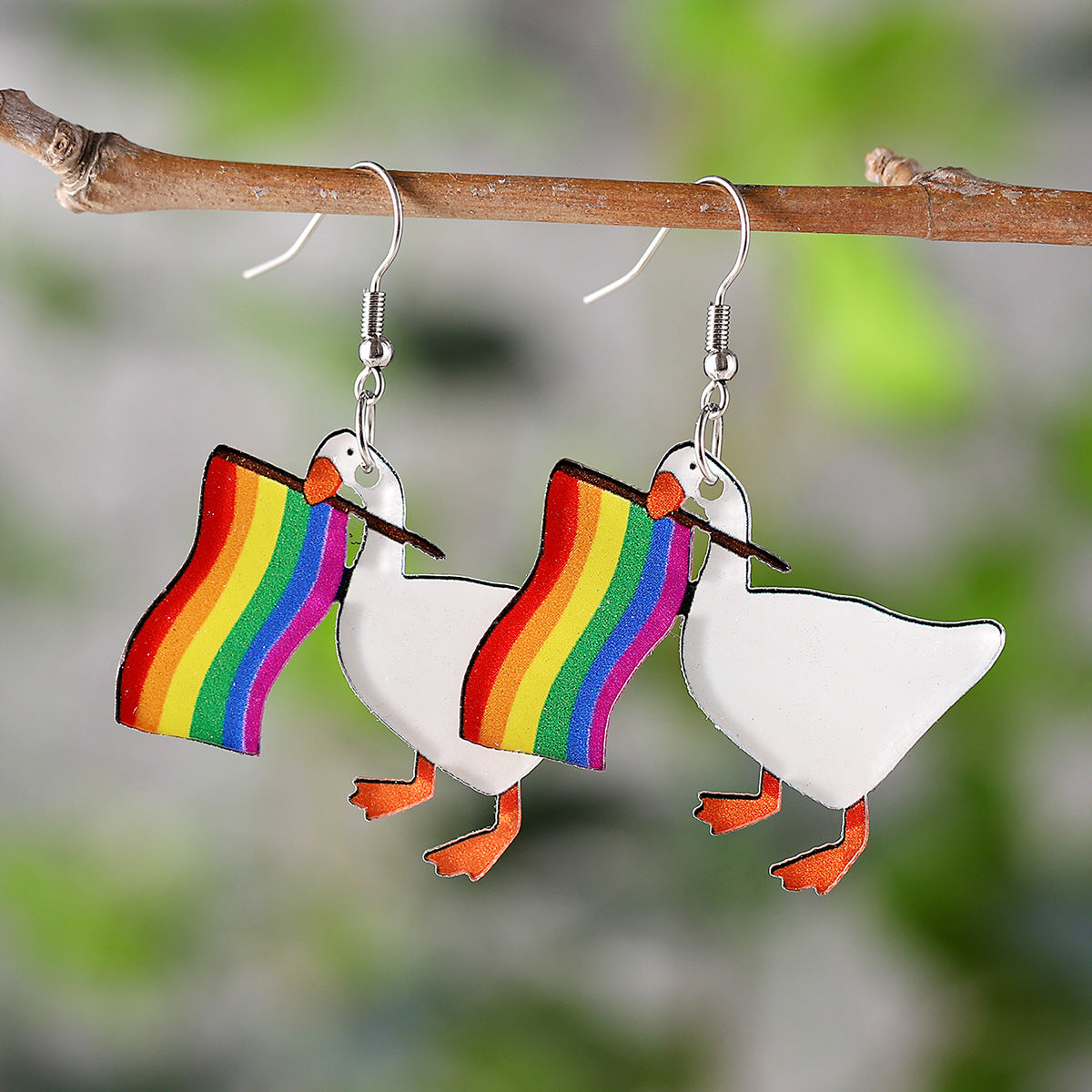Wholesale Striped Rainbow Flag Goose Funny Earrings