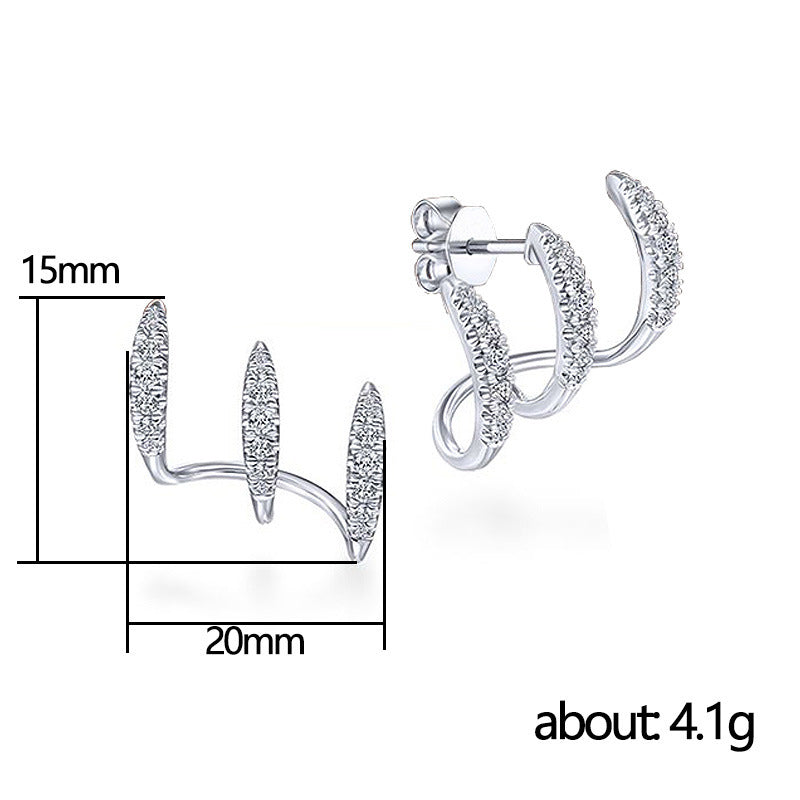 Wholesale Niche Design Three Claw Zircon Ear Studs Alloy Fashion Earrings