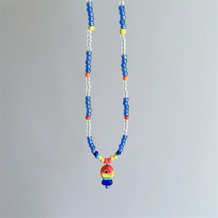 Wholesale Colorful Summer Dopamine Small Fish Pendant Blue Beaded Necklace