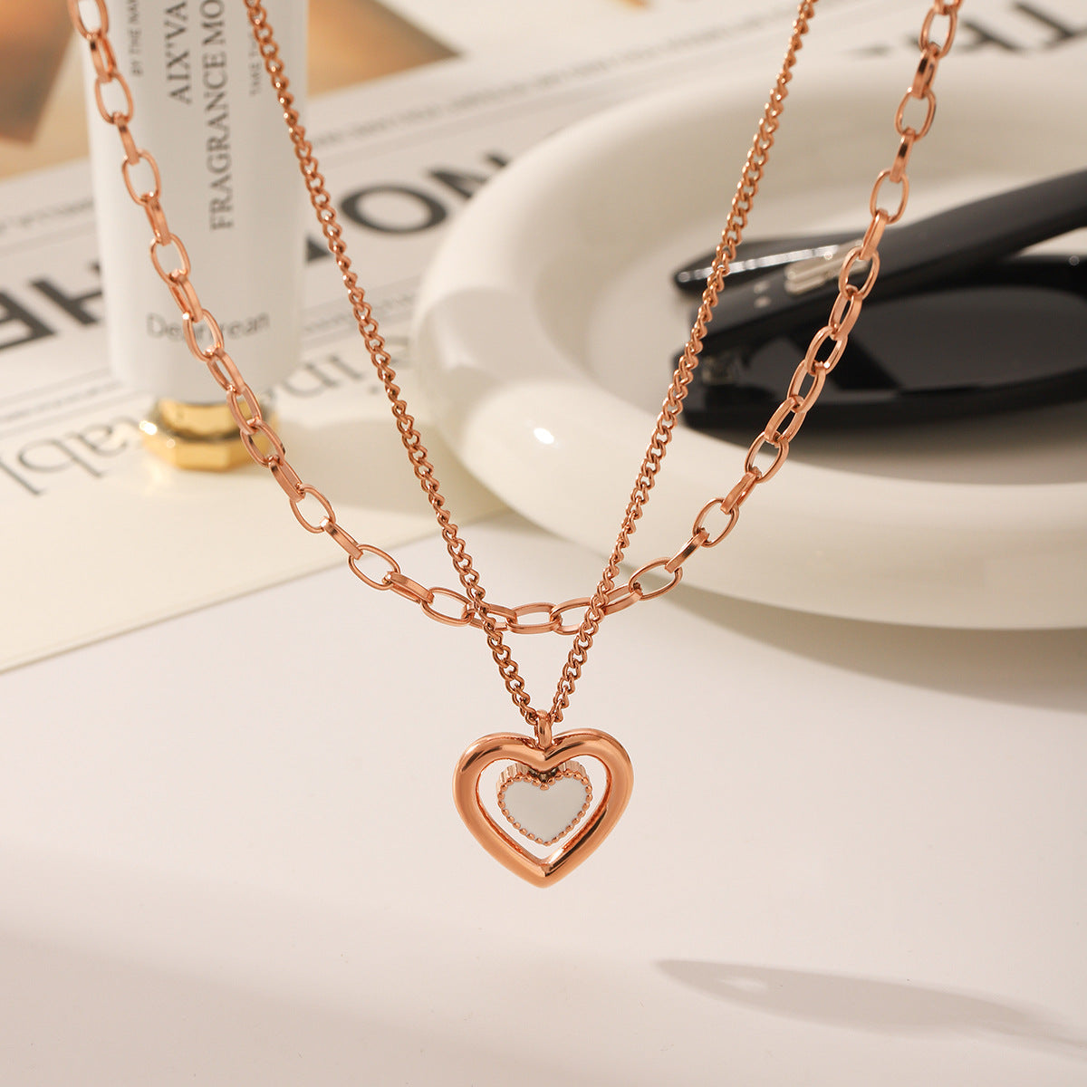 Wholesale  Stainless Steel Gold-plated Heart-shaped Pendant Necklace
