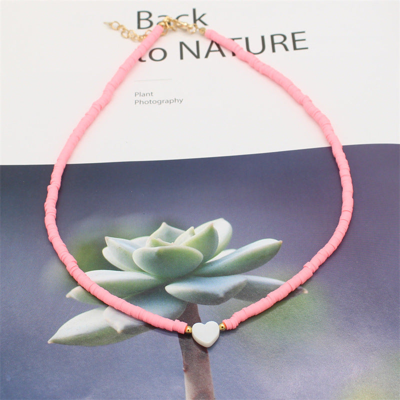Wholesale soft pottery necklace  shell love beaded necklace