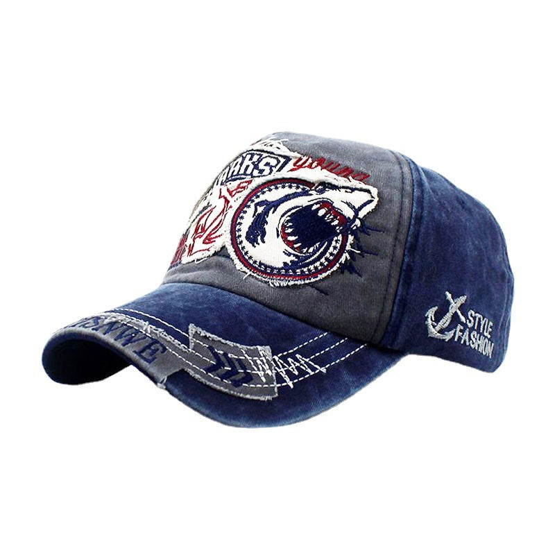 Wholesale washed hat shark embroidered baseball cap