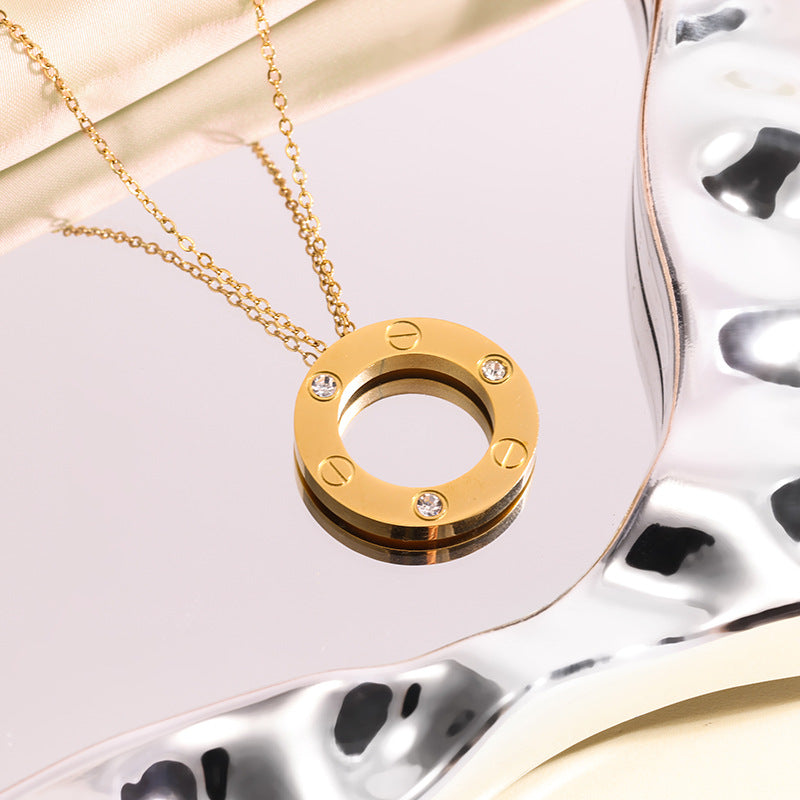 Wholesale Starry Sky Gold Plated Disc Pendant Necklace,  Chic Fashion Jewelry Gift for Women