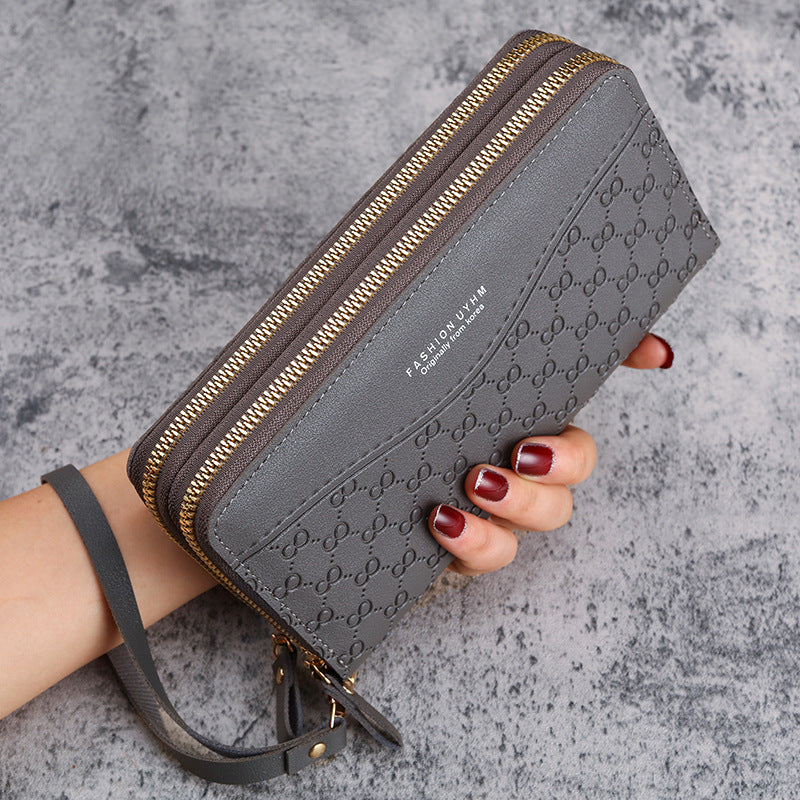 Wholesale Synthetic Leather Red Floral Multifunctional Double-Zip Long Wallet with Phone Pocket and Key Holder,  Everyday Gift for Women