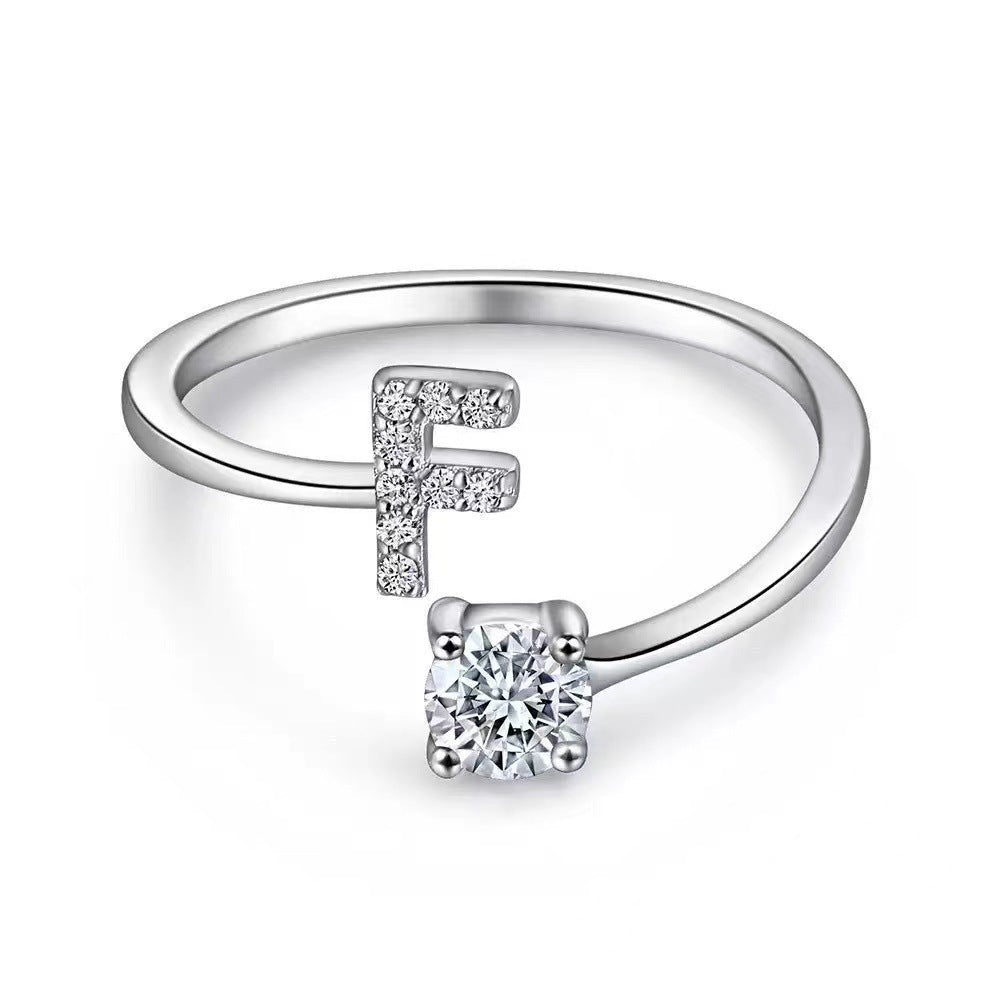 Wholesale Chic Adjustable Letter Ring For Women 26 English Letters Zinc Alloy Electroplated Jewelry Accessory Boutique Resale