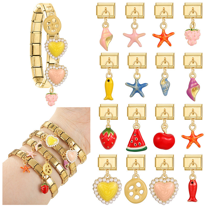 Wholesale Fruit Heart Star Pendant DIY Bracelet Charm Stainless Steel Gold Tone Jewelry Accessory