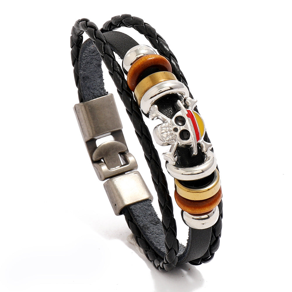 Wholesale Punk Skull Beaded Leather Bracelet Unisex Handmade Jewelry Accessory Gift