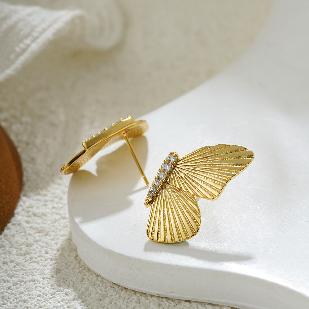 Wholesale 18K gold butterfly wings earrings micro inlaid zircon temperament earrings