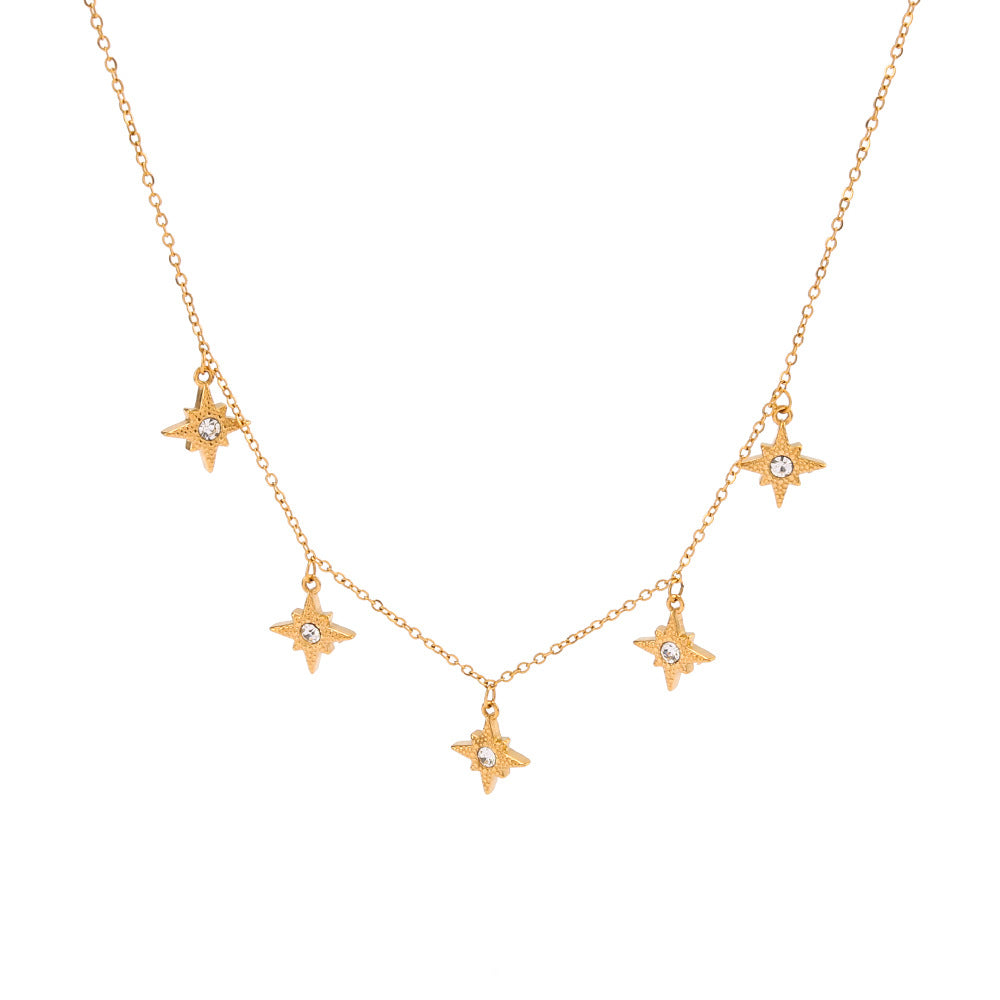 Wholesale  eight mans star diamond elegant necklace stainless steel plated 18K gold non-fading anti-allergic clavicle chain