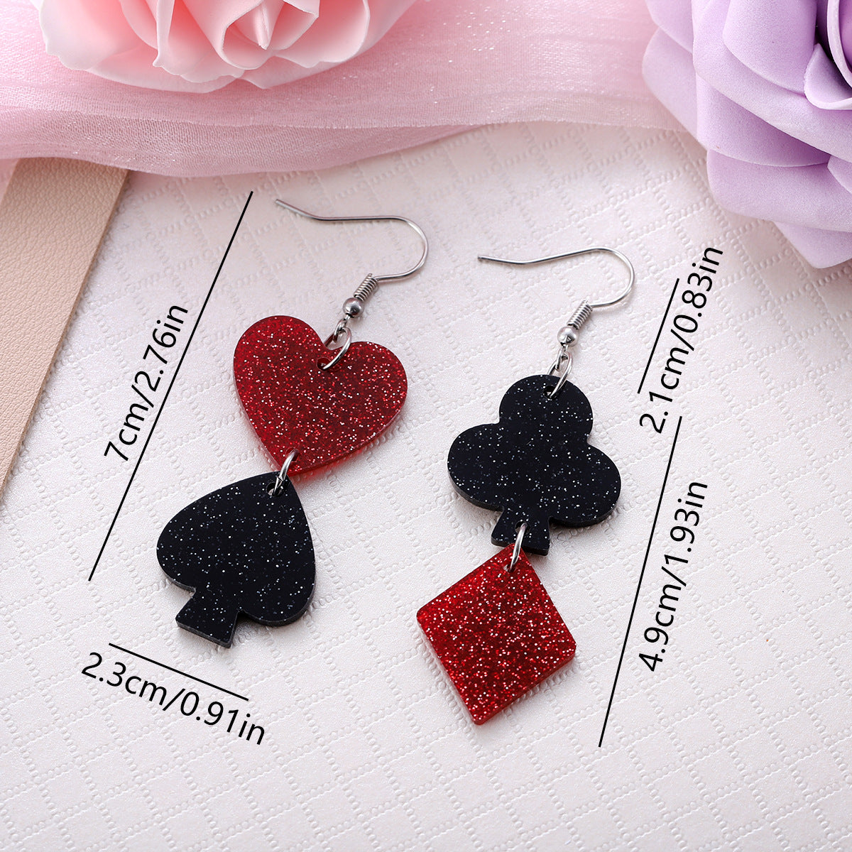 Wholesale  Valentine's Day Poker Color Love Sequins Acrylic Pendant Earrings