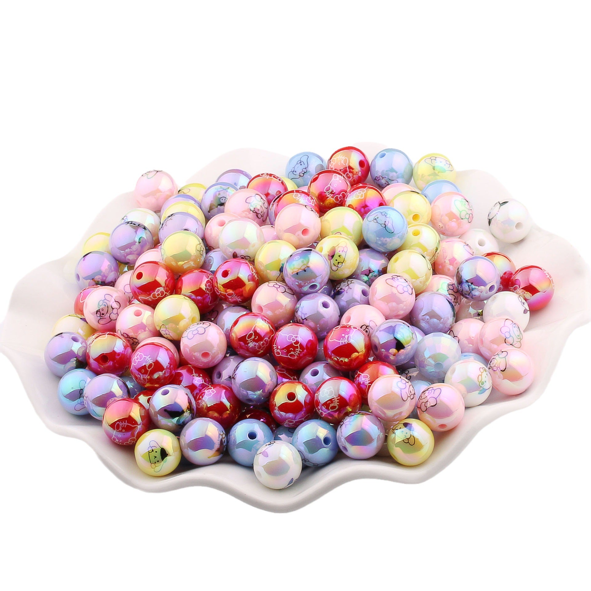 Wholesale 20pcs Acrylic Cartoon Printing UV Plated Color Straight Hole Round Beads DIY Accessories ACCVIP-BDS-ZhiXiang002
