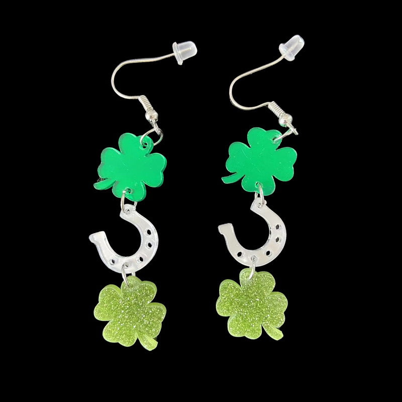 Wholesale Irish Patrick's Day Green Four Leaf Clover Earrings ACC-ES-XueP046