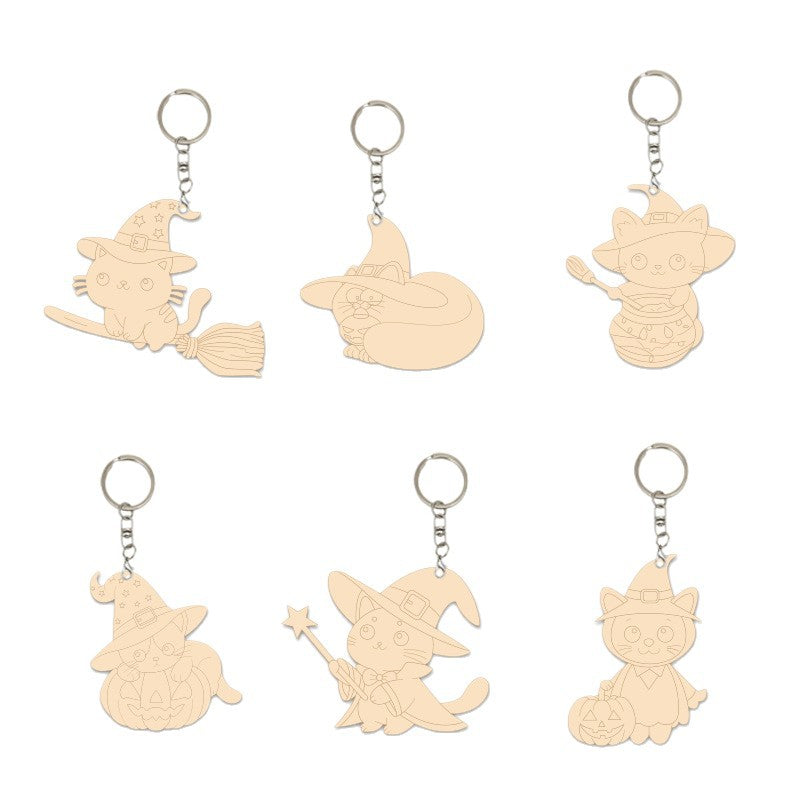 Wholesale  Cat Pumpkin Wooden Keychain Pendant Fall Party Favor Gift Car Key Accessory