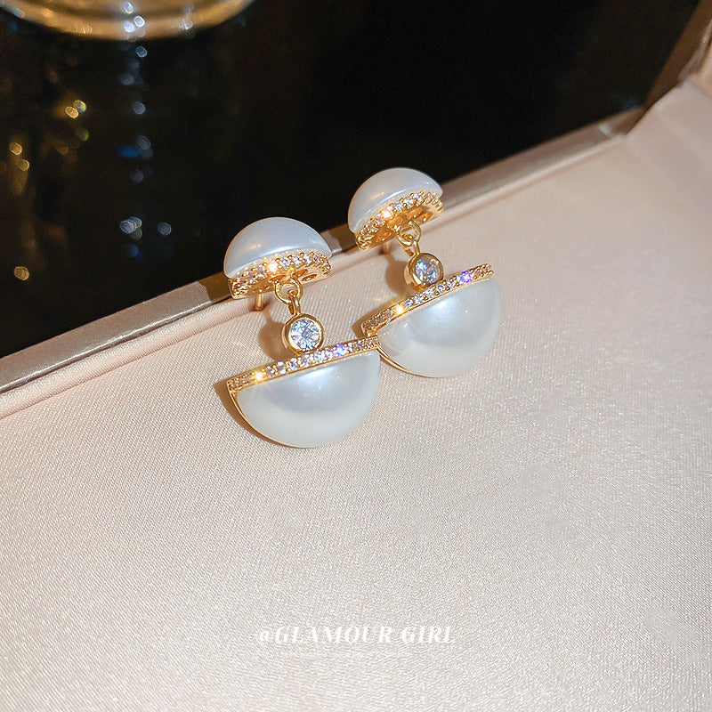 Wholesale Real Gold Silver Needle Zircon Pearl Earrings