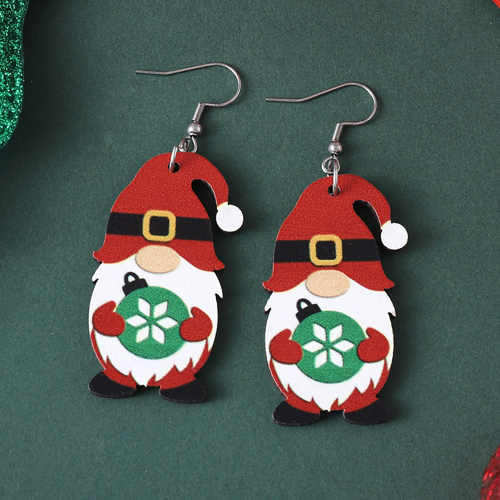 Wholesale Christmas Cute Dwarf Christmas Tree Pendant Wood Earrings