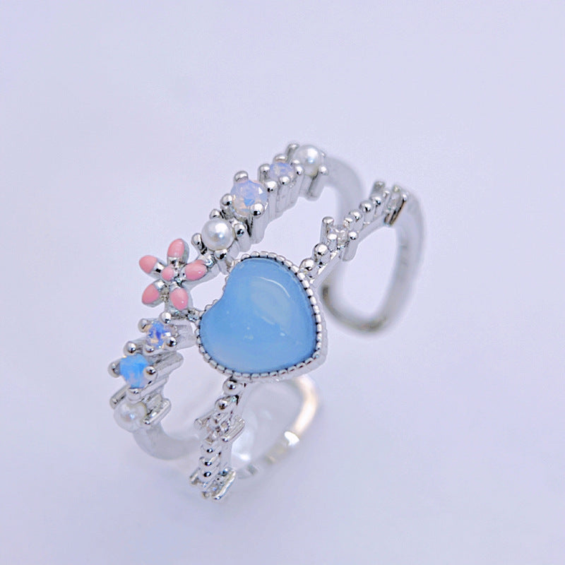 Wholesale Pink Double Layer Flower Love Ring Open Zircon Inlaid Rings ACC-RS-YXY013