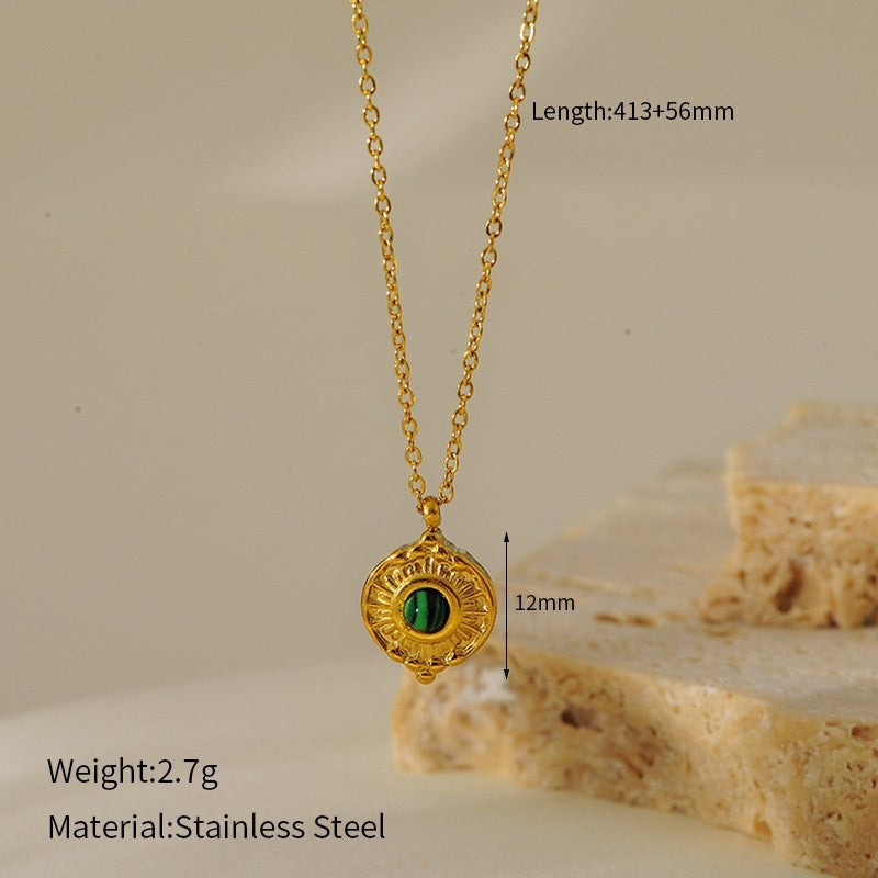Wholesale  Retro Emerald Stainless Steel Necklace
