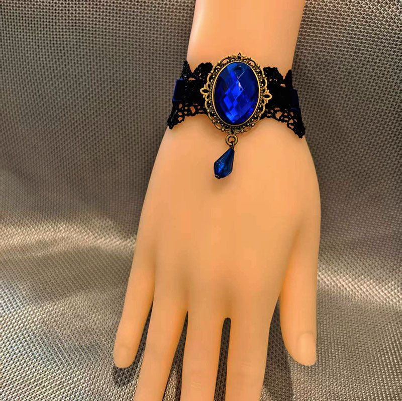 Wholesale Gothic Victorian Lace Bracelet with Red Crystal Pendant,  Chic Jewelry Accessory