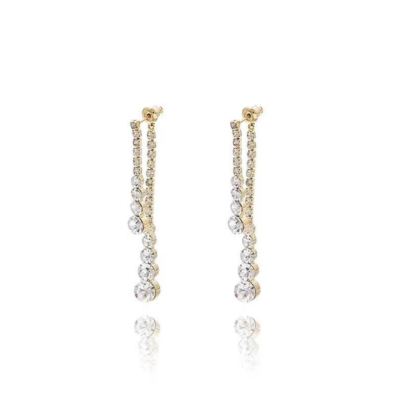 Wholesale Gold Rhinestone Geometric Long Earrings Women Trendy Jewelry Accessory Party Gift