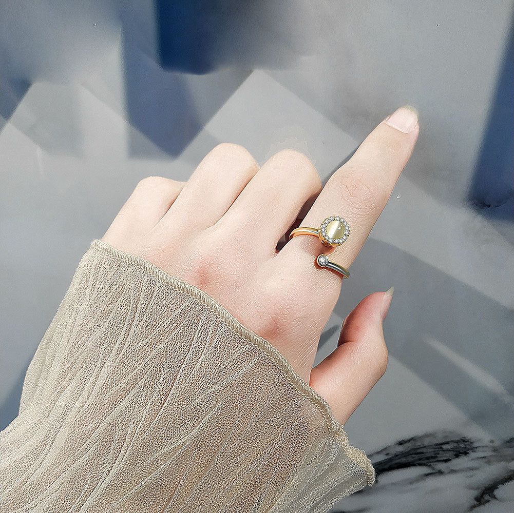 Wholesale S925 Silver Opal Transfer Rotatable Ring Light Luxury Ring Adjustable Opening Ring