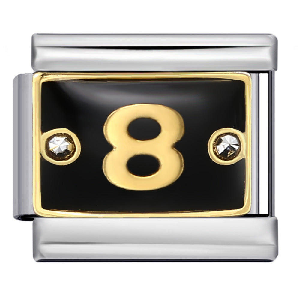 Wholesale Italian modular Black rhinestone numbers DIY bracelet