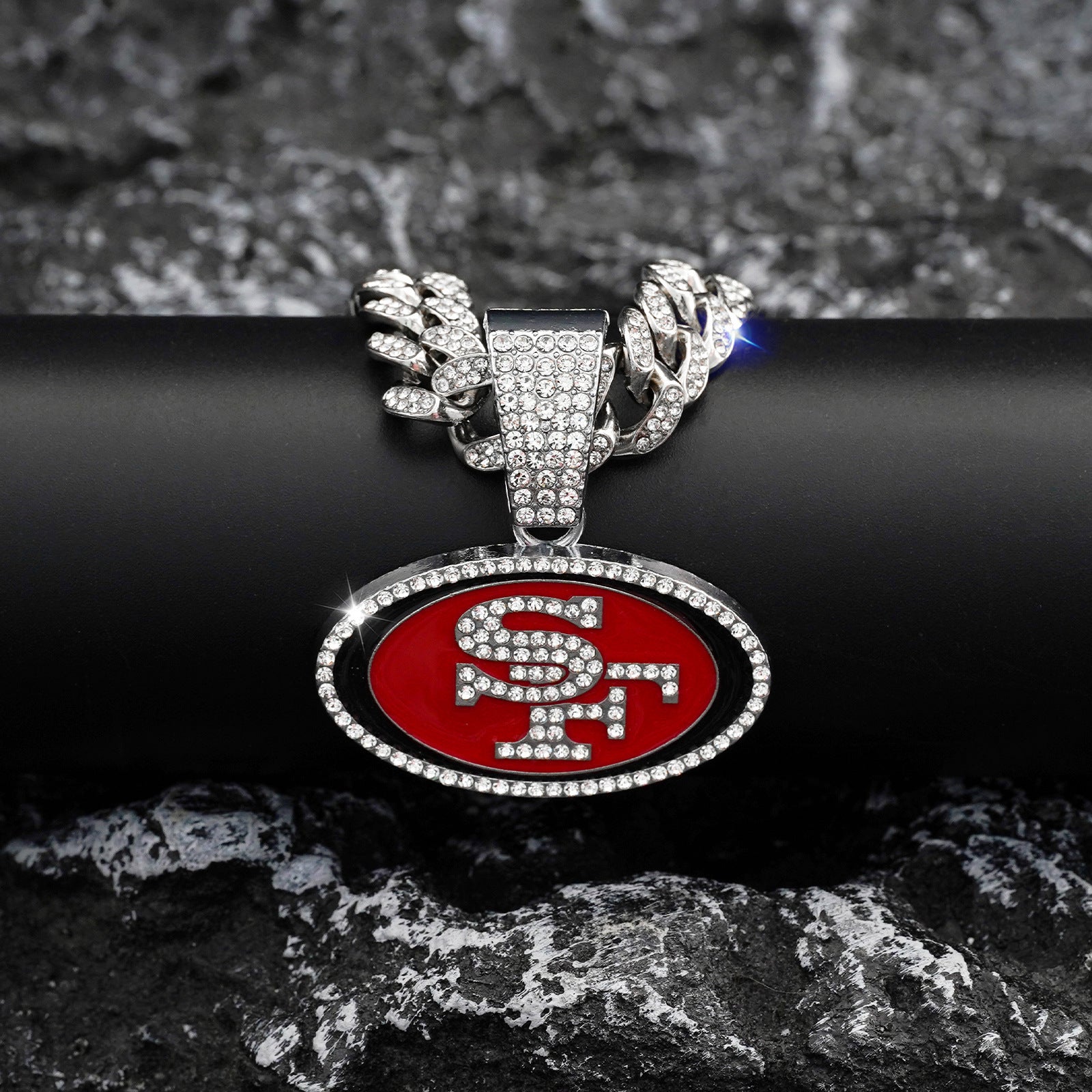 Wholesale Hip Hop Cuban Chain Fashion Diamond Red Drop Oil SF Round Pendant Necklaces