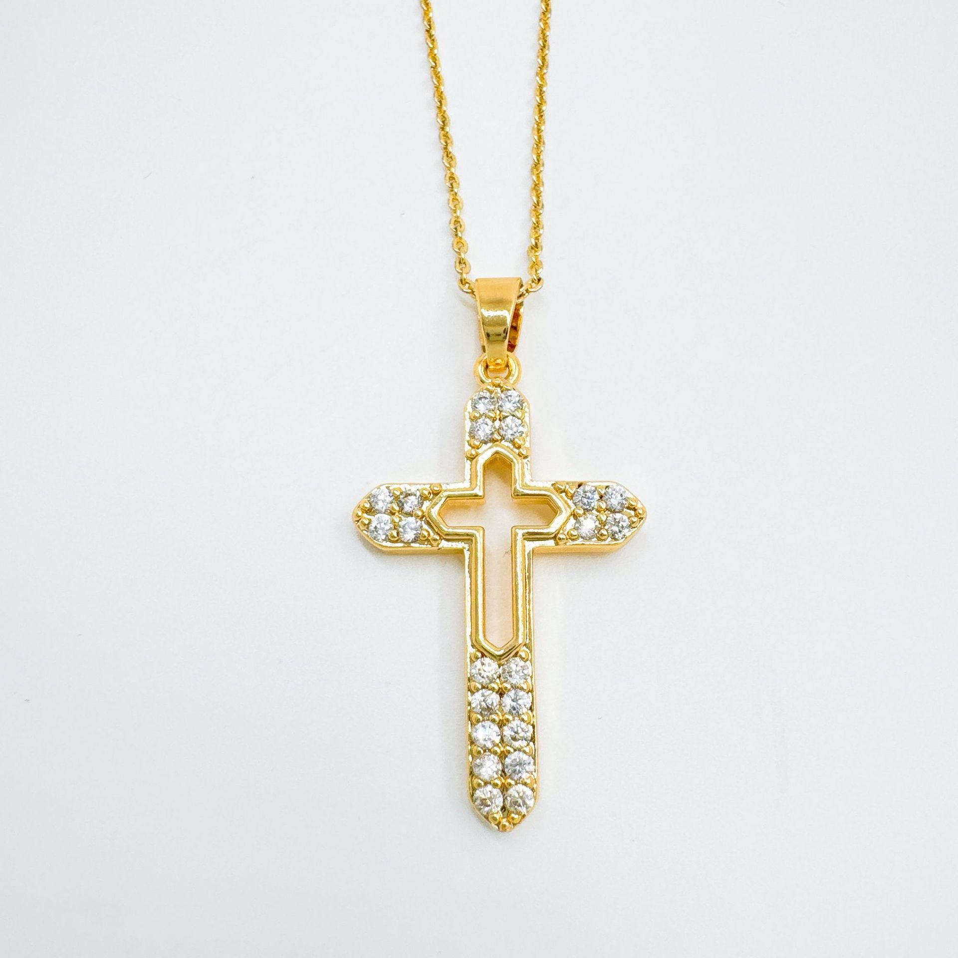 Wholesale Gold Plated Zircon Cross Necklace,  Sweet Cool Wind Style Fashion Jewelry Accessory for Women