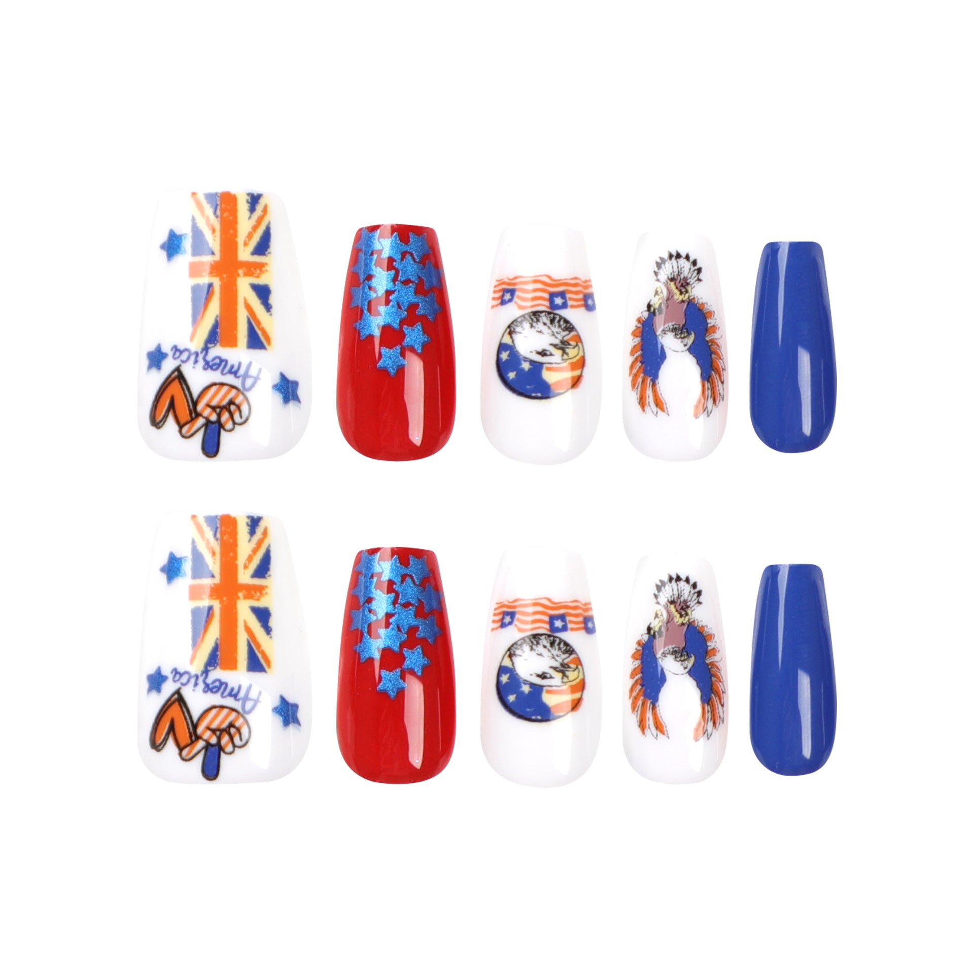 Wholesale 24 Pieces/box American Independence Day Short Wearable Press-on Nails Kits ACC-NS-LeFan007