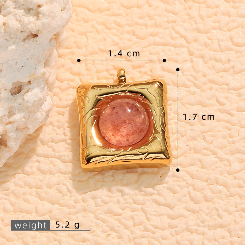 Wholesale Stainless steel square plaque inlaid with natural stone charms