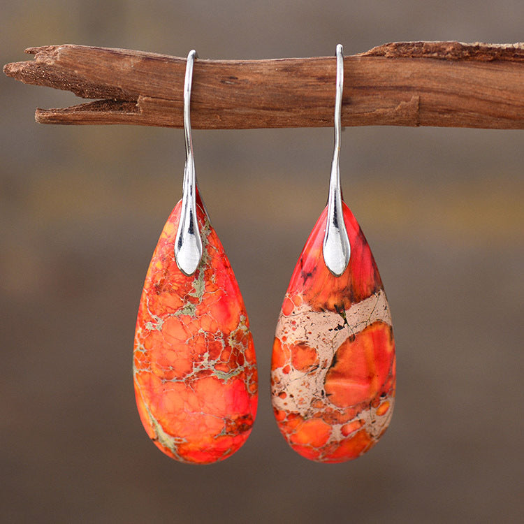 Wholesale Bohemian Natural Stone Emperor Stone Water Drop Pendant Earrings ACC-ES-LZ004