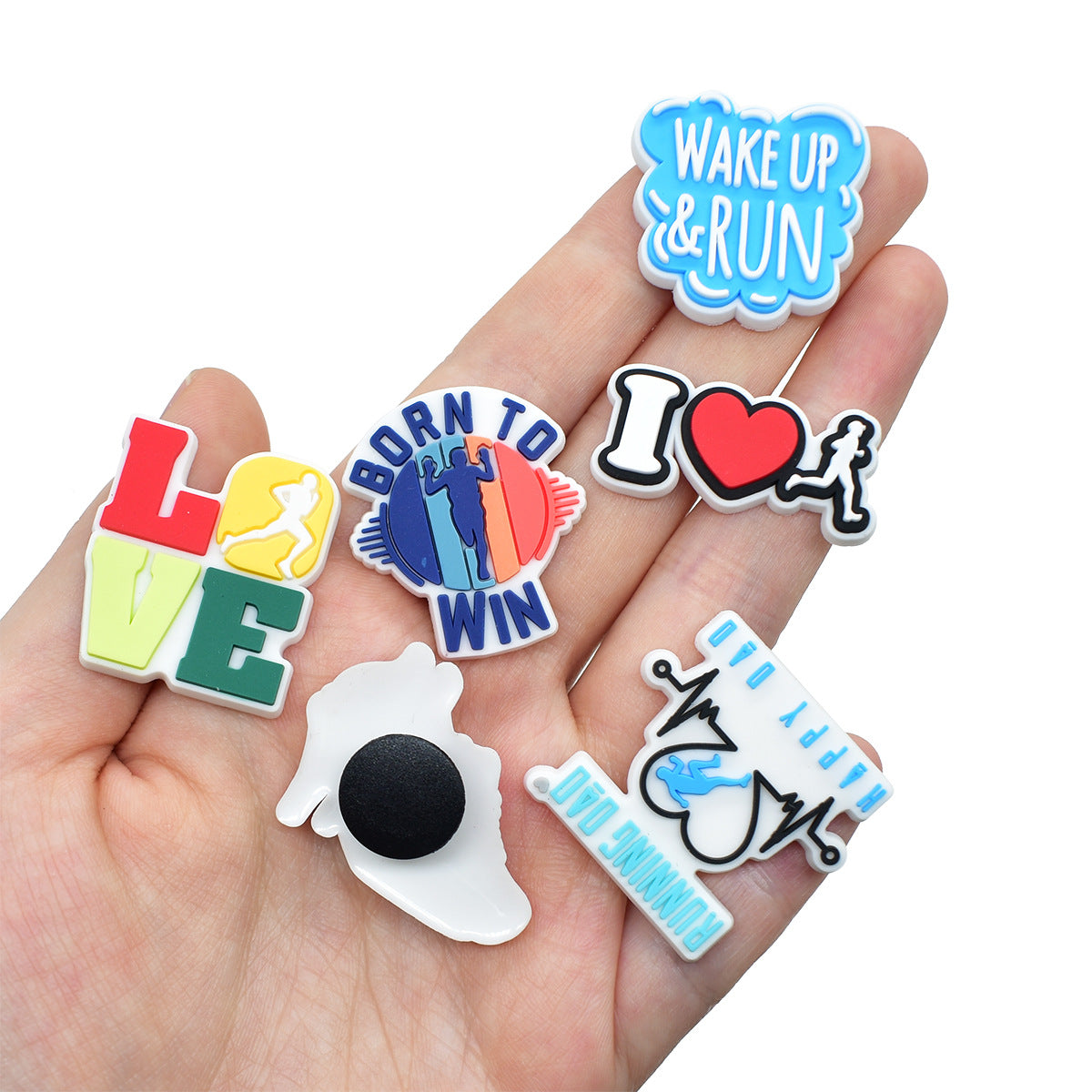 Decorazione casuale all'ingrosso della fibbia della scarpa in gomma morbida del PVC di serie di maratona da 100 pezzi