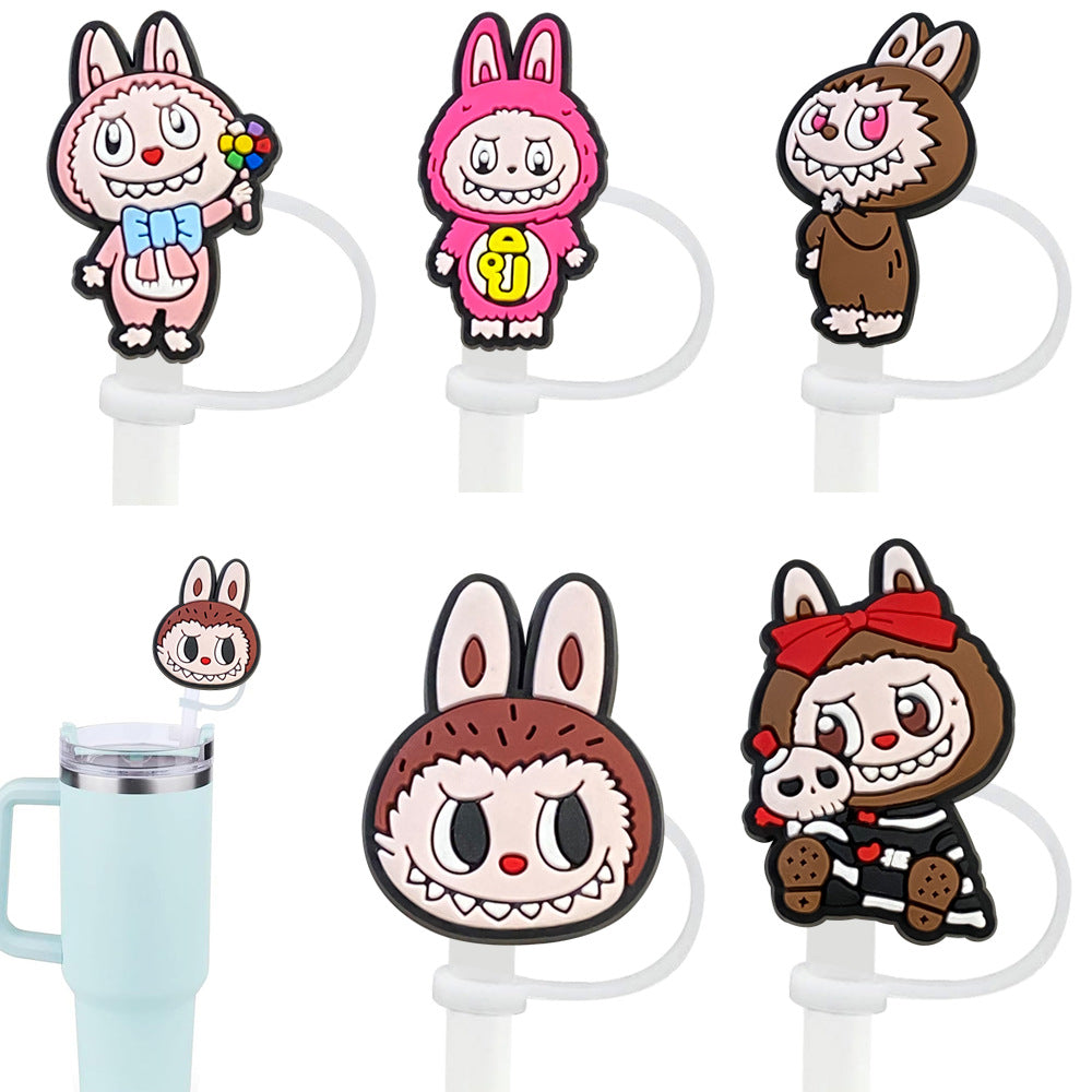 Wholesale Random 100pcs Cute Cartoon 10mm PVC Soft Straw Tube Cap