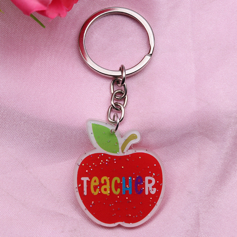 Wholesale Teacher Pencil Cartoon Rainbow Apple Acrylic Keychain ACC-KC-DA008