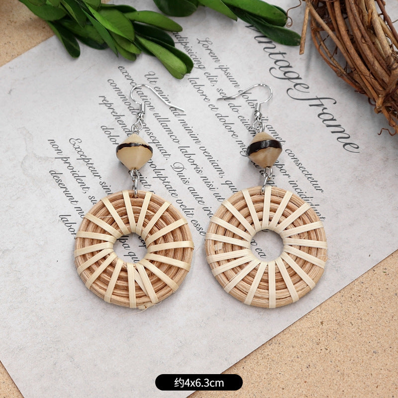 Wholesale Summer Bohemian Vintage Holiday Straw and Rattan Braided Earrings ACC-ES-Luox006