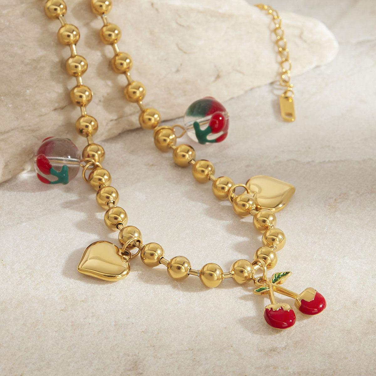 Wholesale 18K Gold Stainless Steel Love Heart Oil Drop Cherry Necklace