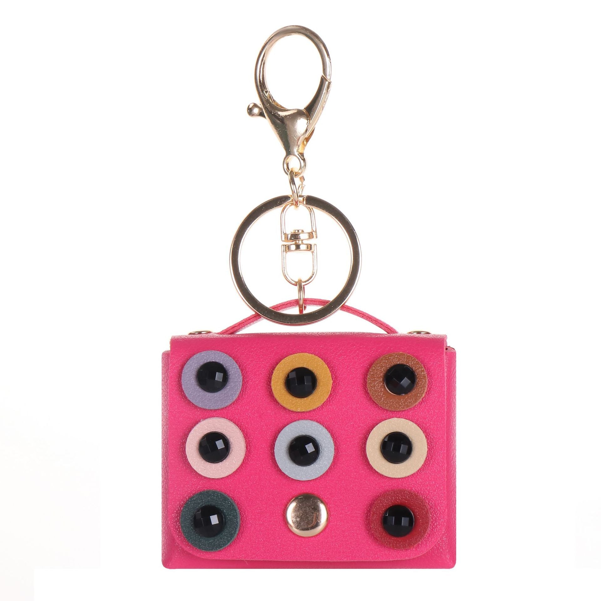 Wholesale Classic Round Diamond Black Leather Bluetooth Earbud Case Keychain Decorative Car Key Accessory Gift For Wedding Boutique Resale