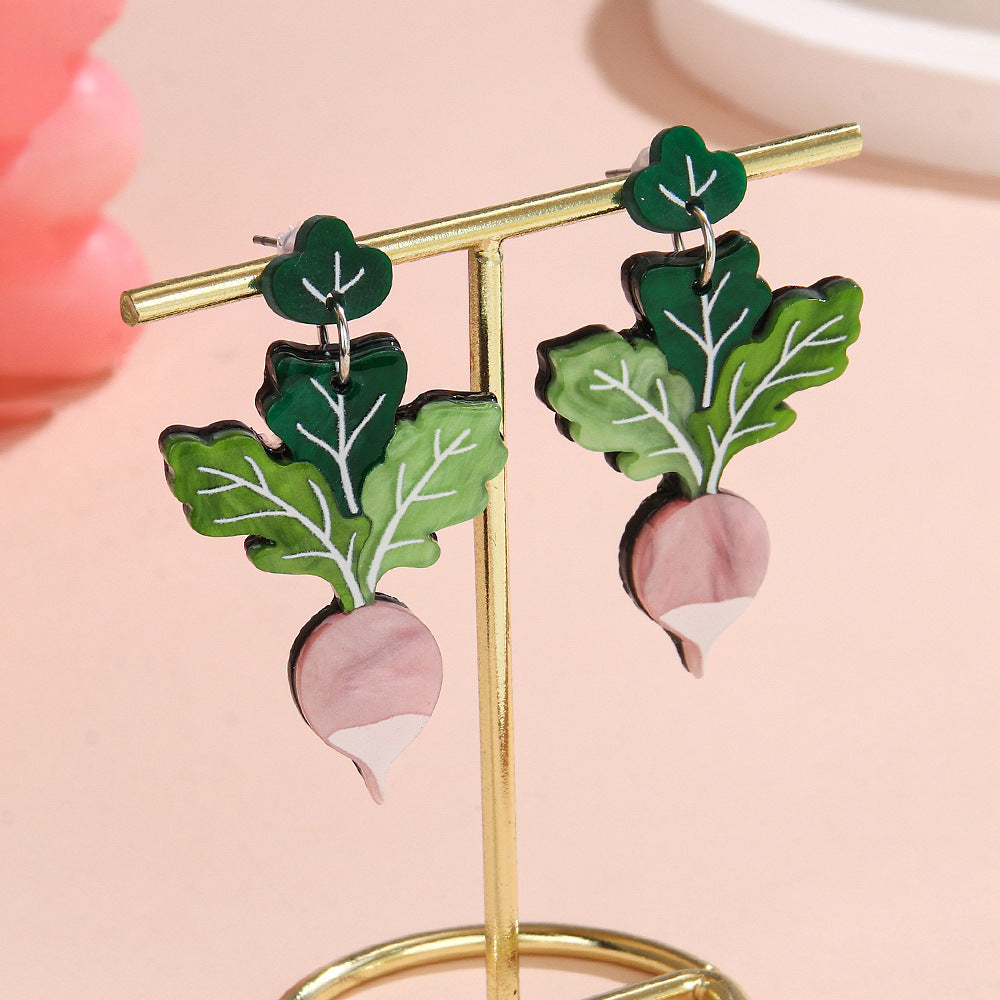 Wholesale  Green Leaf Radish Acrylic Earrings