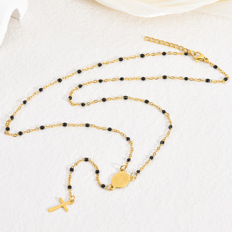 Wholesale 18K gold vacuum oil plating stainless steel cross chain necklaces