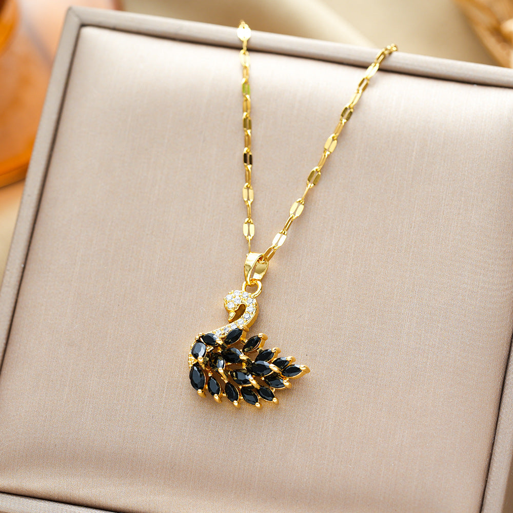 Wholesale Micro-inlaid Zircon Swan Titanium Steel Necklace