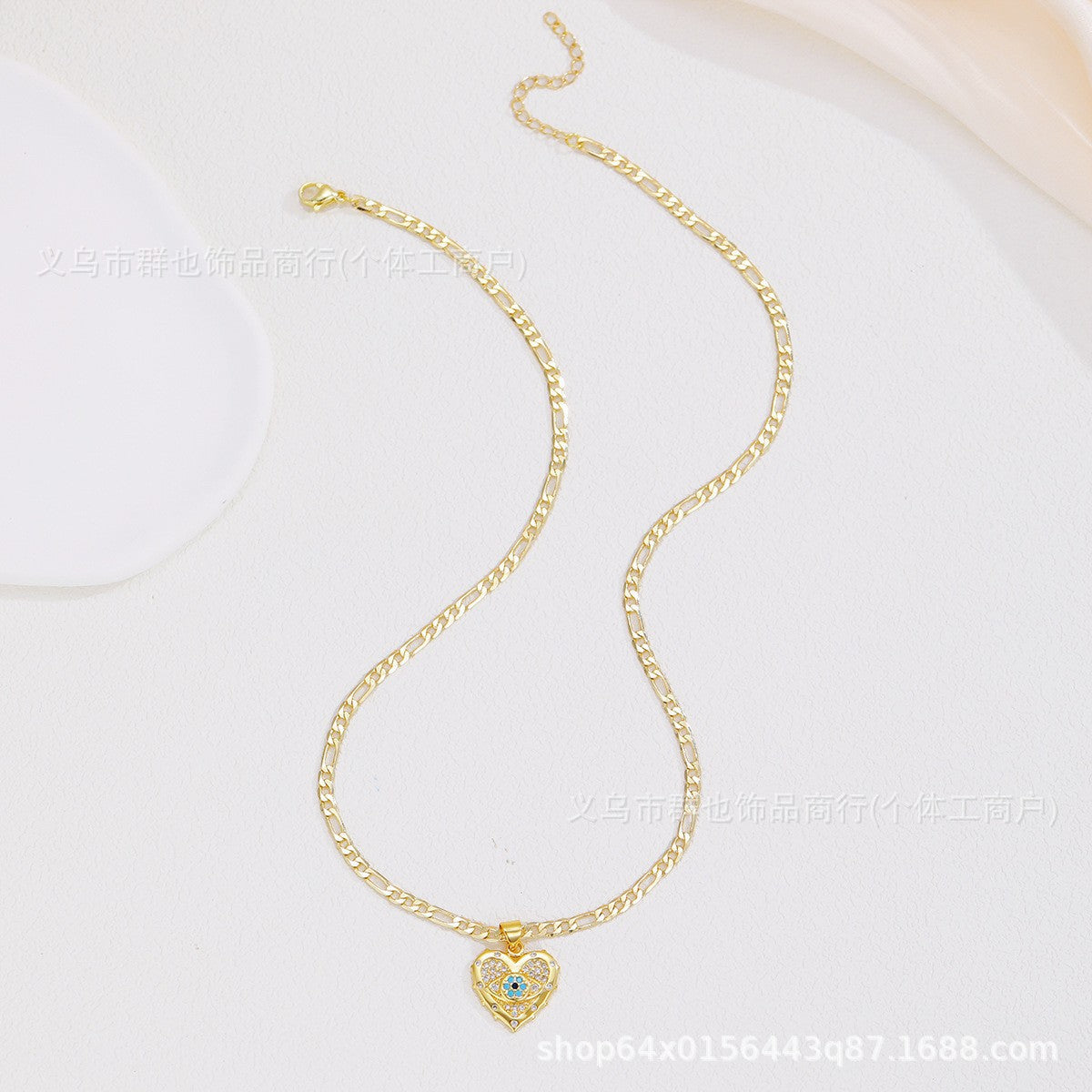 Wholesale Devil' s Eye Heart Earring and Necklace Set Gold Copper Zircon Fashion Jewelry Accessory Gift