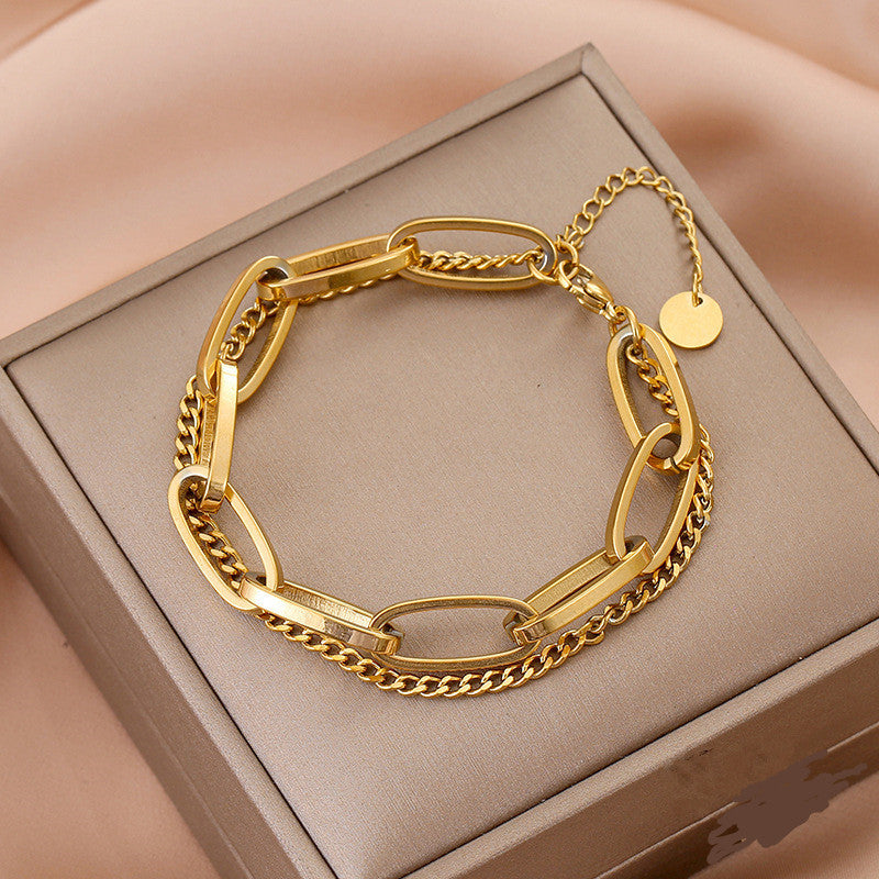 Wholesale Titanium Steel Stainless Steel Fashion Gold Double Layer Thick Bracelet ACC-BT-MS001