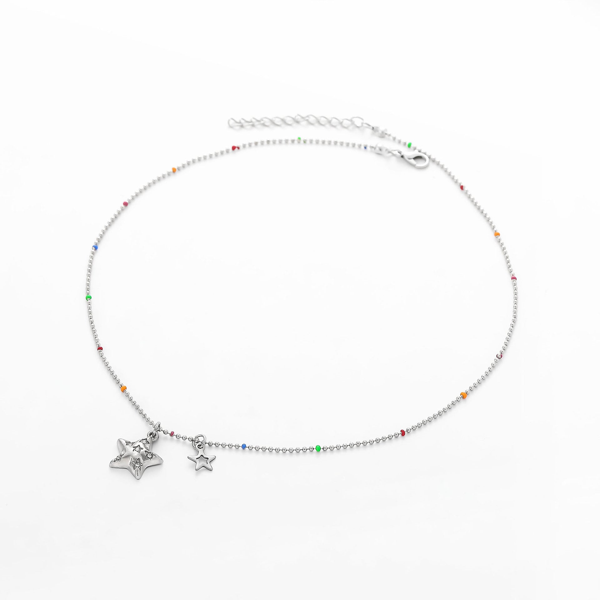 Wholesale colorful beaded star point diamond hollow pendant necklace