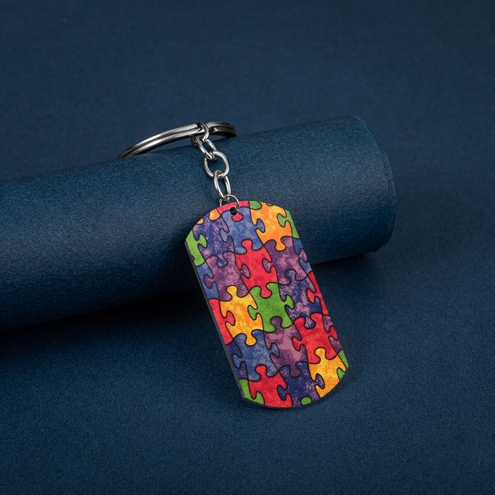 Wholesale Autism Color Printed Puzzle Stainless Steel Keychain ACC-KC-HuanYu006
